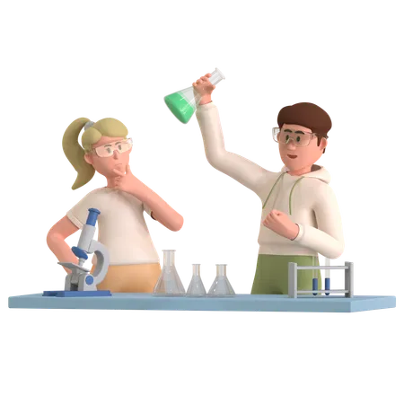 Girl And Boy Doing Laboratory Experiment  3D Illustration