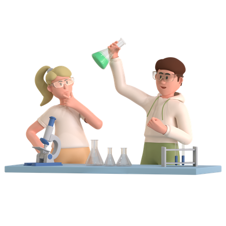 Girl And Boy Doing Laboratory Experiment  3D Icon