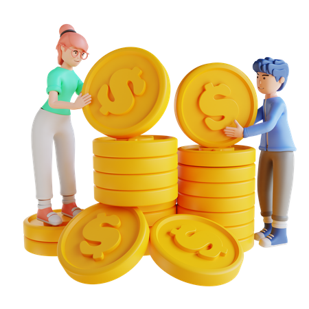 Girl and boy saving money  3D Illustration