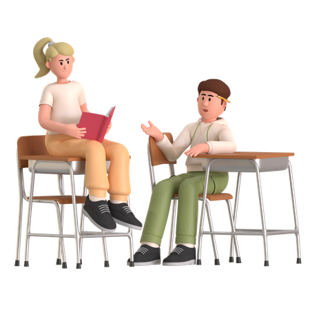 Girl And Boy Studying In Classroom  3D Icon