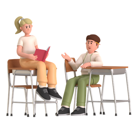 Girl And Boy Studying In Classroom  3D Illustration