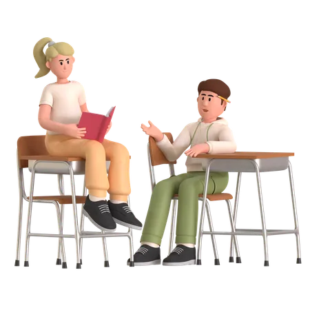 Girl And Boy Studying In Classroom  3D Illustration