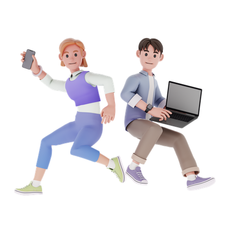 Girl and boy working together  3D Illustration