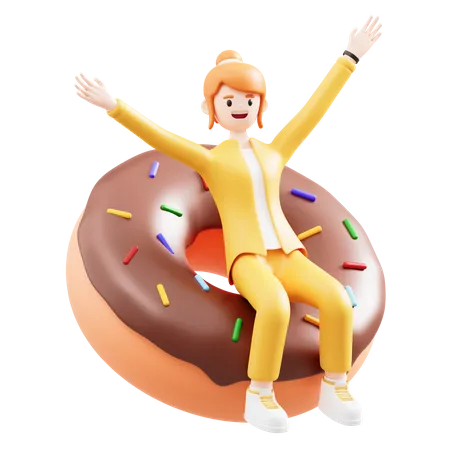 Girl And Donuts  3D Illustration