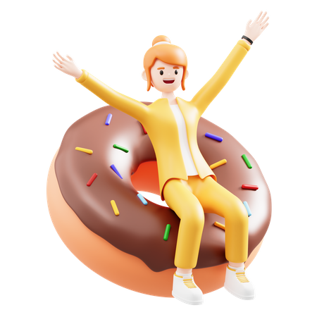 Girl And Donuts  3D Illustration