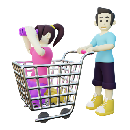 Girl and His Boyfriend doing Shopping  3D Illustration