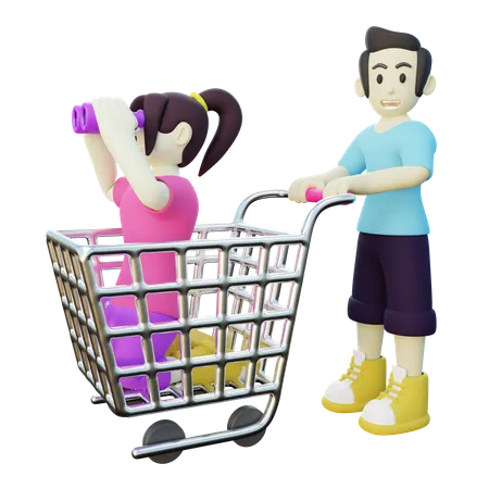 Girl and His Boyfriend doing Shopping  3D Illustration