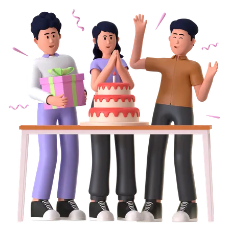 Girl And Man Celebrating Birthday Party  3D Icon