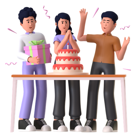 Girl And Man Celebrating Birthday Party  3D Icon
