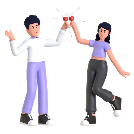 Girl And Man Cheers Drink  3D Icon