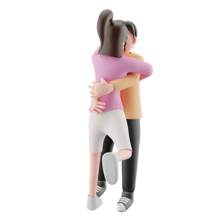 Girl And Man Doing Kiss  3D Illustration