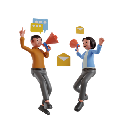 Girl And Man Doing Mail Marketing  3D Illustration