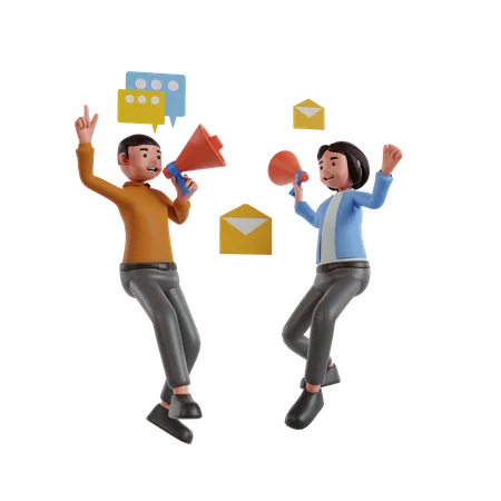 Girl And Man Doing Mail Marketing  3D Illustration