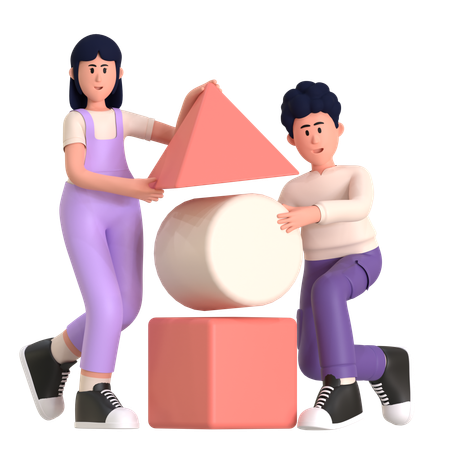 Girl And Man Solving Problem Together  3D Illustration