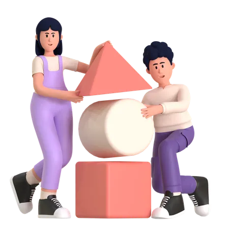 Girl And Man Solving Problem Together  3D Illustration