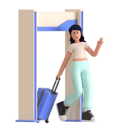 Girl At Airport Security Gate  3D Illustration