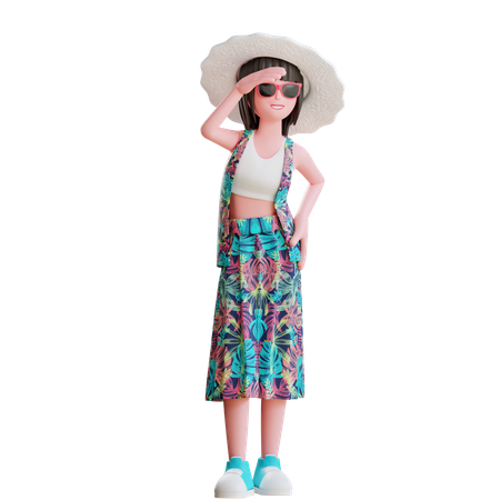 Girl At Beach 3D Illustration