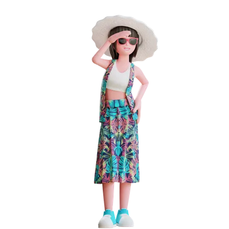 Girl At Beach  3D Illustration