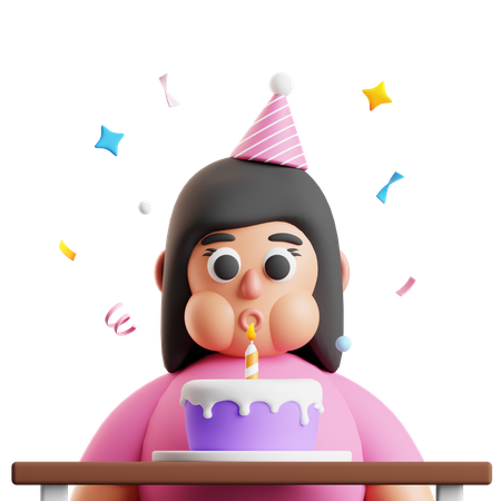 Girl Blowing Birthday Candle  3D Icon