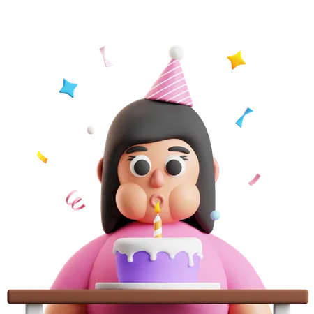 Girl Blowing Birthday Candle  3D Icon