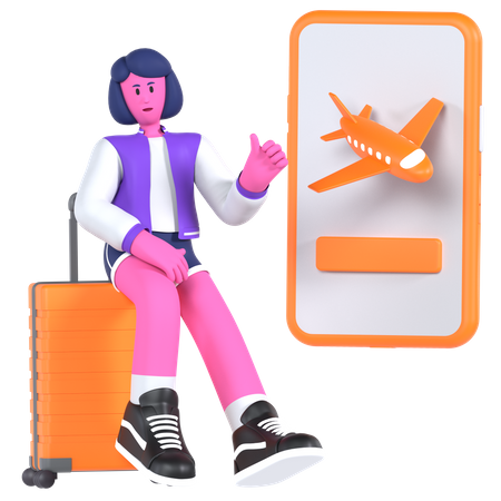 Girl booking flight ticket online  3D Icon