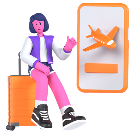 Girl booking flight ticket online  3D Illustration