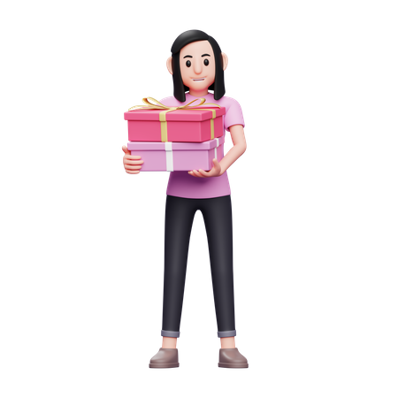 Girl bought two gifts  3D Illustration