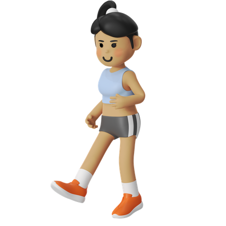 走る前に脚を伸ばして跳ねる女の子  3D Illustration