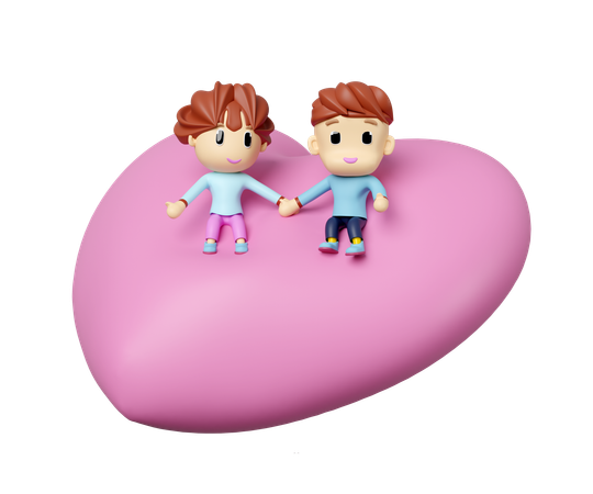 Girl, boy with heart pillow  3D Icon