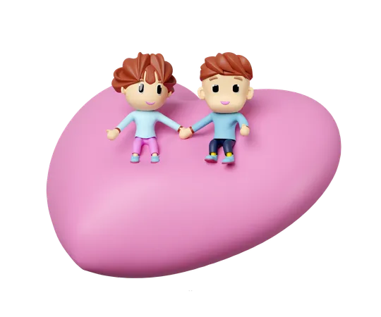 Girl, boy with heart pillow  3D Icon