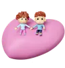 Girl, boy with heart pillow