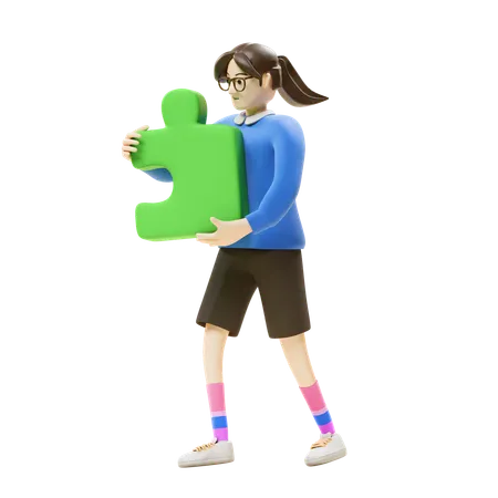 Girl Bring Puzzle  3D Illustration