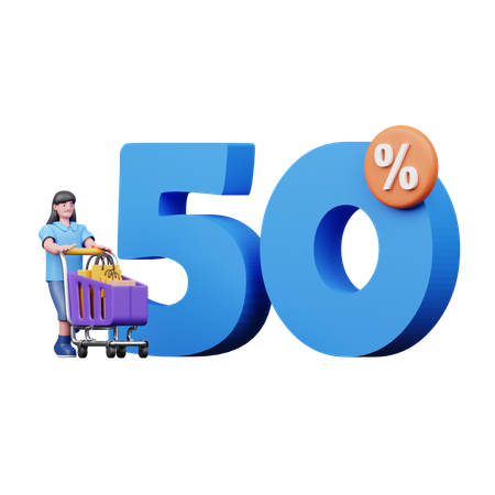 Girl Buying Discount Item  3D Illustration