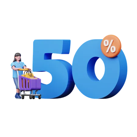 Girl Buying Discount Item  3D Illustration