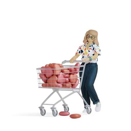 Girl Buying Valentines Hearts  3D Illustration