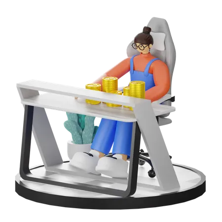 Girl Calculating Earnings  3D Illustration