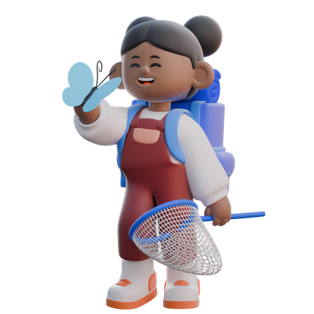 Girl Catching a Bug  3D Illustration