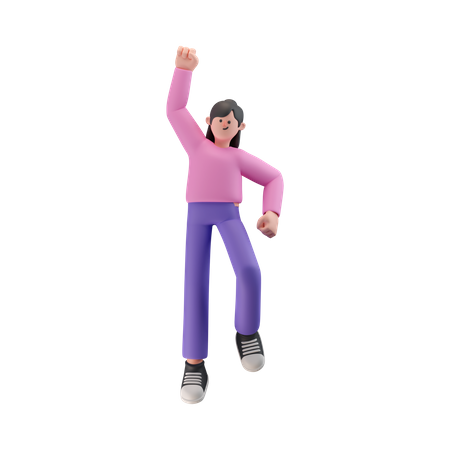 Girl celebrates success with dance  3D Illustration