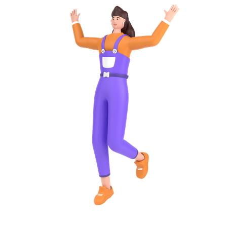 Girl celebrates success with dance  3D Illustration