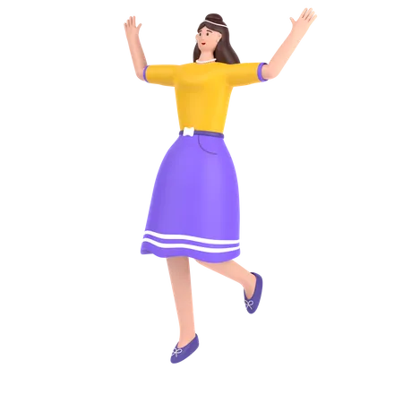 Girl celebrates success with dance  3D Illustration