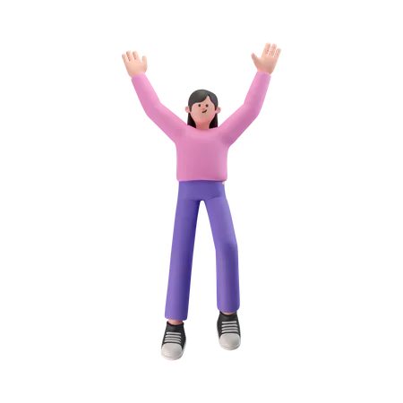 Girl celebrates success with dance 3D Illustration