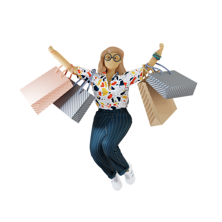 Girl Celebrating After Shopping  3D Illustration