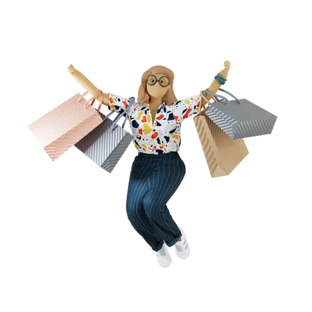 Girl Celebrating After Shopping  3D Illustration