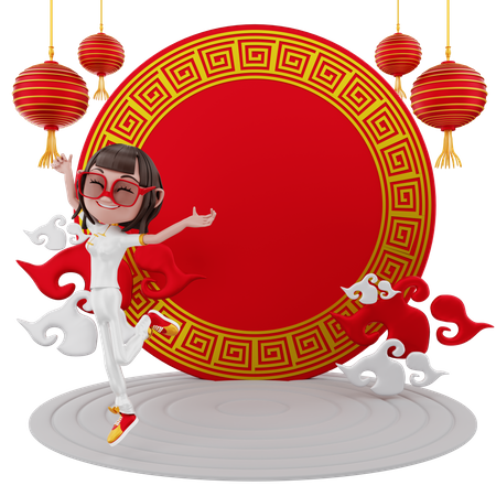 Girl celebrating Chinese new year 3D Illustration