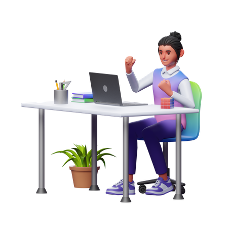 Girl Celebrating Work Success  3D Illustration