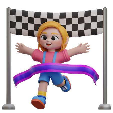 Girl Character Crossing Finish Line Race  3D Illustration