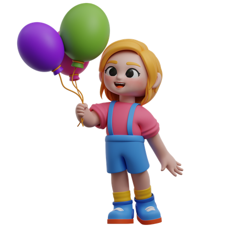 Girl Character Holding Balloons  3D Illustration