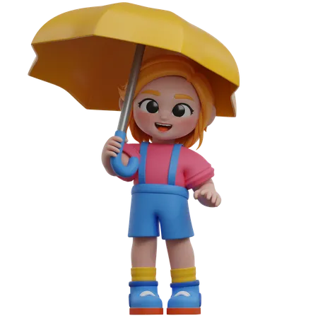 Girl Character Holding Umbrella  3D Illustration