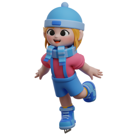 Girl Character Ice Skating  3D Illustration