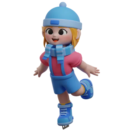 Girl Character Ice Skating  3D Illustration